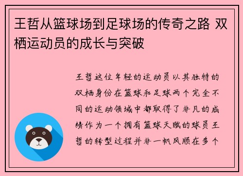 王哲从篮球场到足球场的传奇之路 双栖运动员的成长与突破